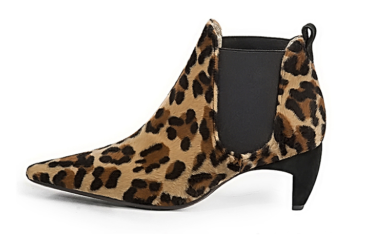 Safari black women's ankle boots with buckles. Pointed toe. Medium comma heels. Profile view - Florence KOOIJMAN